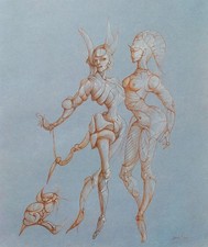 Leonor FINI : Paar Surrealistisch, Lithografie Unterzeichnet, 1980 + Zertifikat