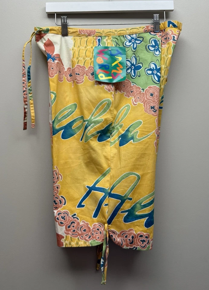 NUEVO Pantalones Cortos Bermudas Vintage Jams World Para Mujer Amarillo Floral Cordón Cremallera Talla XL