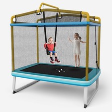 3-in-1 Kids Trampoline 6FT Rectangle Toddler Trampoline w/ Swing  Horizontal Bar
