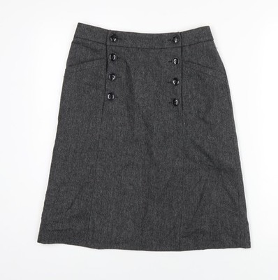 H&M Damen A-Linien-Rock grau Wolle Größe 6 Reißverschluss