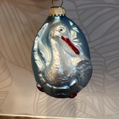 Vintage Christmas Glass Ornament Krebs Lauscha Germany Stork Hatching Egg Bird