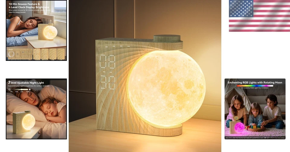 Elegant Rotating Moonlight Alarm Clock for Heavy Sleepers: Sunrise Simulation - Image 2 of 4