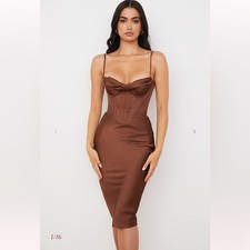 House of CB Myrna Chocolate Satin Corset Slip Dress in Size Small Plus Cup (D-E)