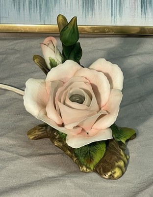 Beautiful Porcelain White Rose Night Light w/ Clear & Red Bulb Included