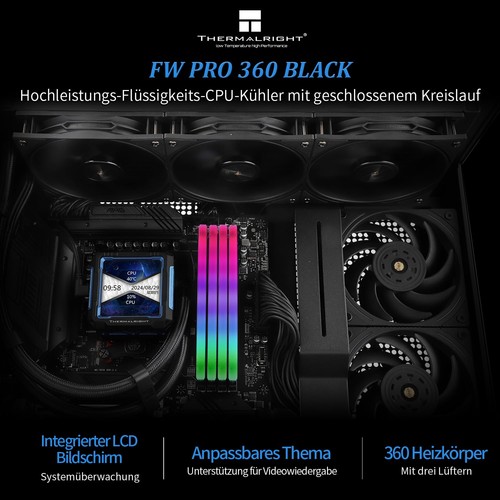 FW PRO 360 Noir-360mm AIO Refroidisseur de Liquide CPU 2.73 Pouces IPS Écran LCD... - Photo 2/6