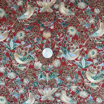 Hoffman California Camelot Fabric Birds Flowers Gold Accents Red Green 2 Yd x 44