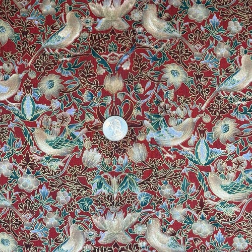 Hoffman California Camelot Fabric Birds Flowers Gold Accents Red Green 2 Yd x 44