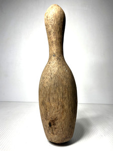 Antique Wooden Bowling Pin Solid One Piece Primitive 14 1/2" tall