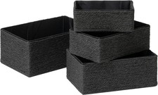 Aufbewahrungsk&ouml;rbe 4er Set Flechtk&ouml;rbe stapelbar Schwarz f&uuml;r Bad 4 Gr&ouml;&szlig;en