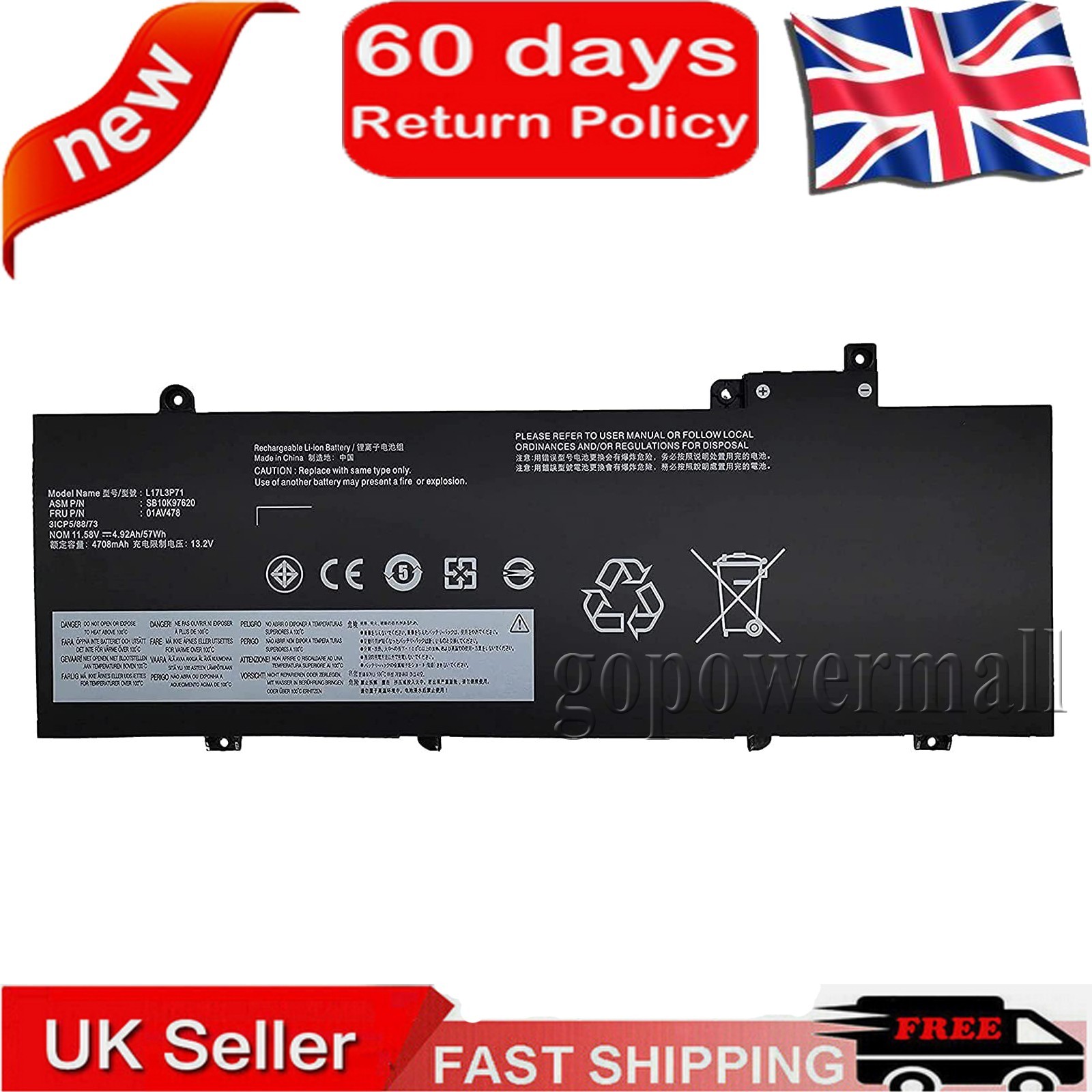 Battery 01AV478 01AV480 For Lenovo ThinkPad T480s L17L3P71 L17M3P71 New