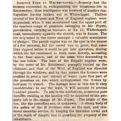 Serious Fire in Whitechapel Bermondsey 1844 London Newspaper Clipping SAH5-S8