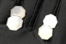 Swank Mother of Pearl Conical Octagon Vintage Double Sided Cuff Links