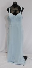 Azazie Women's Denice Sheath Pleated Satin Dress EH6 Sky Blue Size A14 NWT