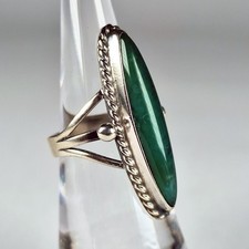 Vintage Native American Elongated Oval Jade Cabochon Sterling Silver Ring Sz 5
