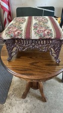 Ornate Victorian Style Cast Iron Footstool with Floral Upholstery Heavy 7"