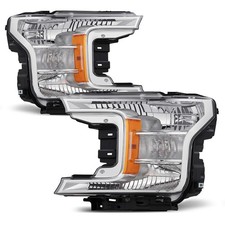 Pair For 2018-2020 Ford F150 Pickup Truck Halogen Headlights Lamps Chrome Black