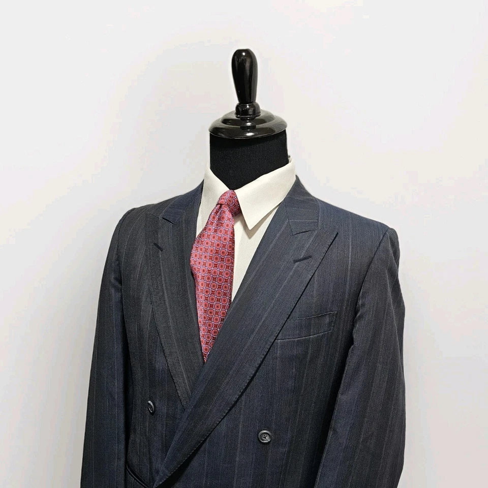 Blazer Abrigo Deportivo Ermenegildo Zegna Para Hombre 40L Doble Pecho Rayas Espiga Foto 2 de 4