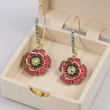 US Seller Betsey Johnson Rose Dangle Earrings Multi-color