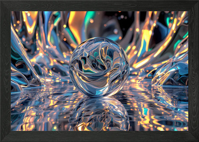 Glaskugel auf irisierendem Reflecti gerahmtes Wandbild Poster Leinwanddruck Bild