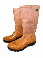 UGG Women  s Rain Boots Size 8 Orange Floral Tall Waterproof Rubber Boots
