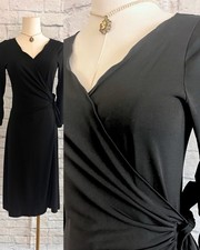 Studio M Little Black Wrap Dress Wavy Neckline Stretch Classic Office Capsule