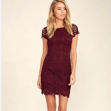 NWT Lulu's Size XL Lace Detailed Backless Mini Dress Burgundy Formal Wedding