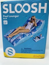SLOOSH Inflatable Pool Lounge Chair with Cup Holder, Blue, 69" x 37.5"
