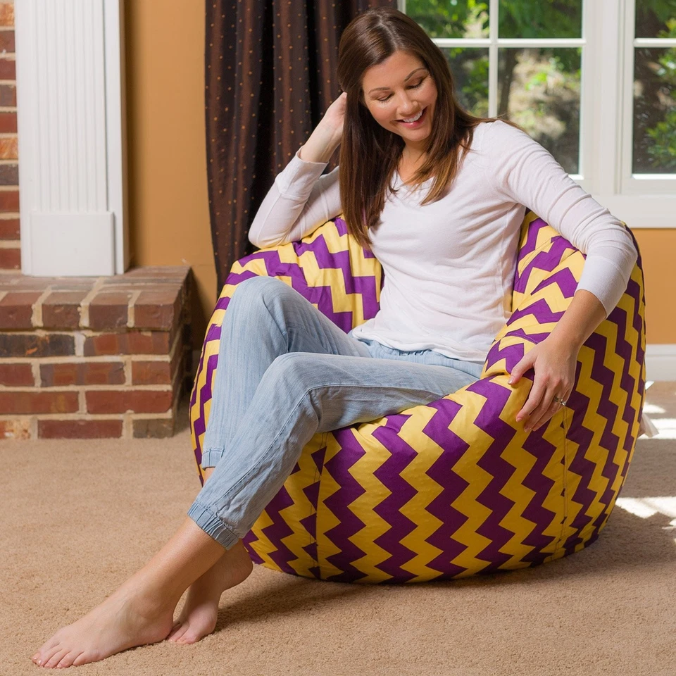Silla Posh Beanbags Bean Bag, X-Large-48 pulgadas, patrón Chevron púrpura y amarillo Foto 2 de 4