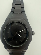 Matte Black Men's Quartz Wristwatch Octagon Bezel Link Bracelet 40mm