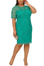Adrianna Papell Womens Plus Size Beaded Mesh Sheath Dress 22W Jade - NWT $219