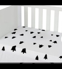Fitted Mini Crib Sheet 100 cotton Black and White Trees