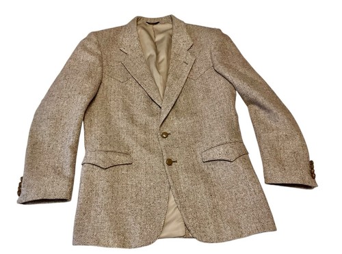 Vintage FARAH WESTERNWEAR 40L Wool Herringbone Tweed Brown Cowboy Blazer *Mint* - Picture 6 of 12
