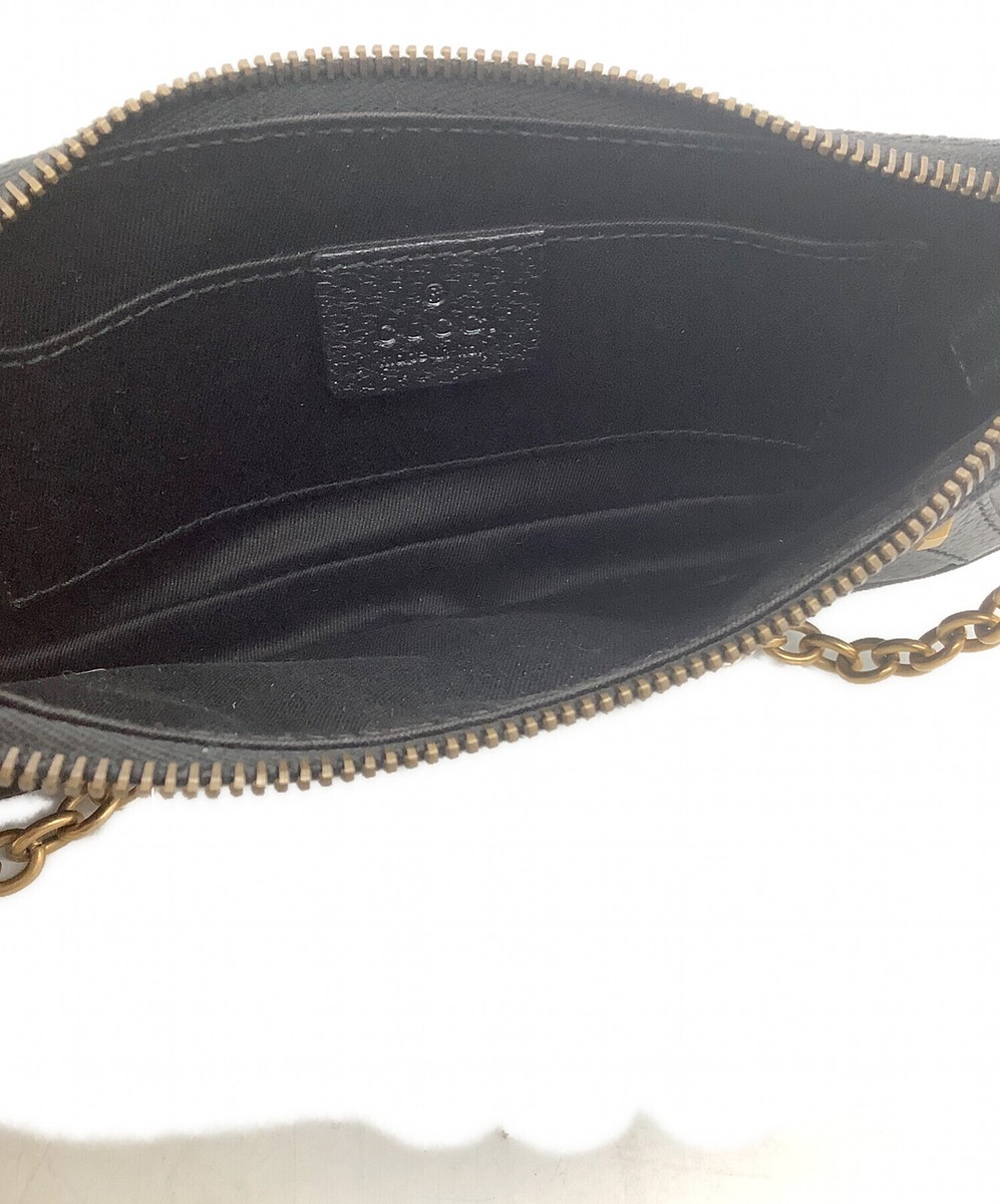 GUCCI Studded Chain Pochette Bag Accessory Pouch Black GG