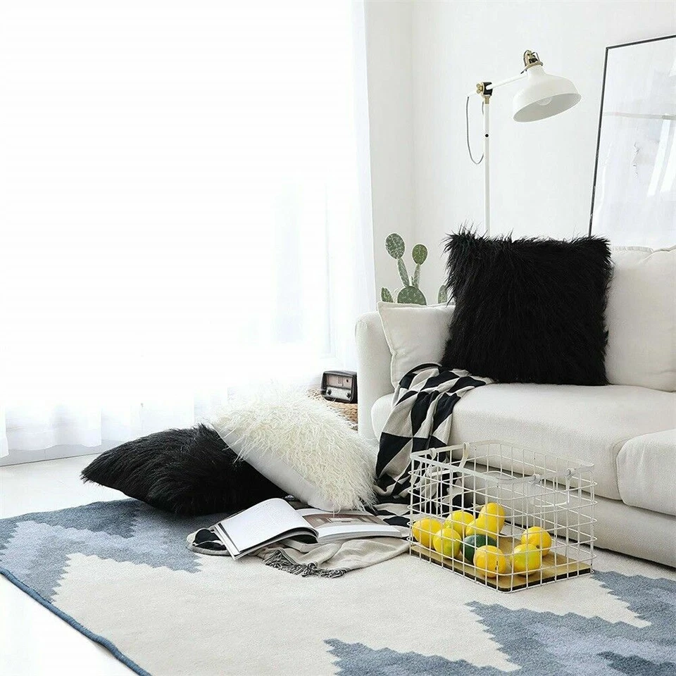 Real Mongolian Tibetan Lamb Fur Pillow Cushion Cover Pillowcase black Luxurious - Image 3 of 4