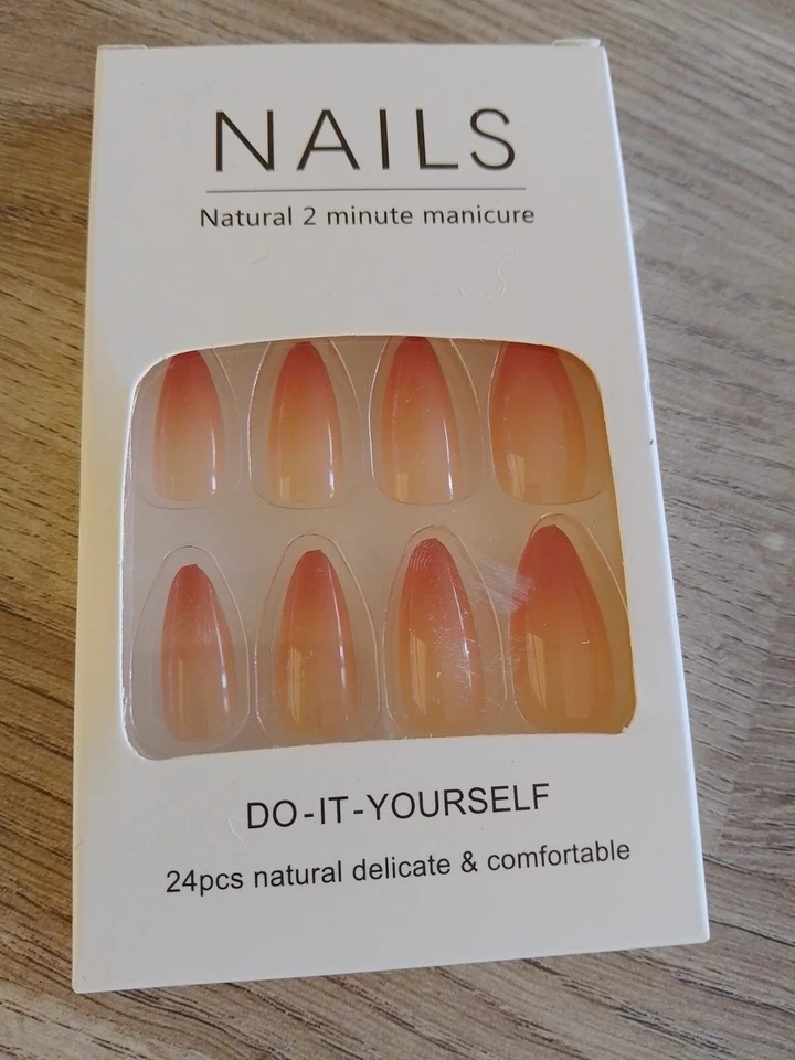 Pink Ombre Nude False Nails Stiletto Purple Sparkle Stiletto Cyber Goth Peach - Image 2 of 4