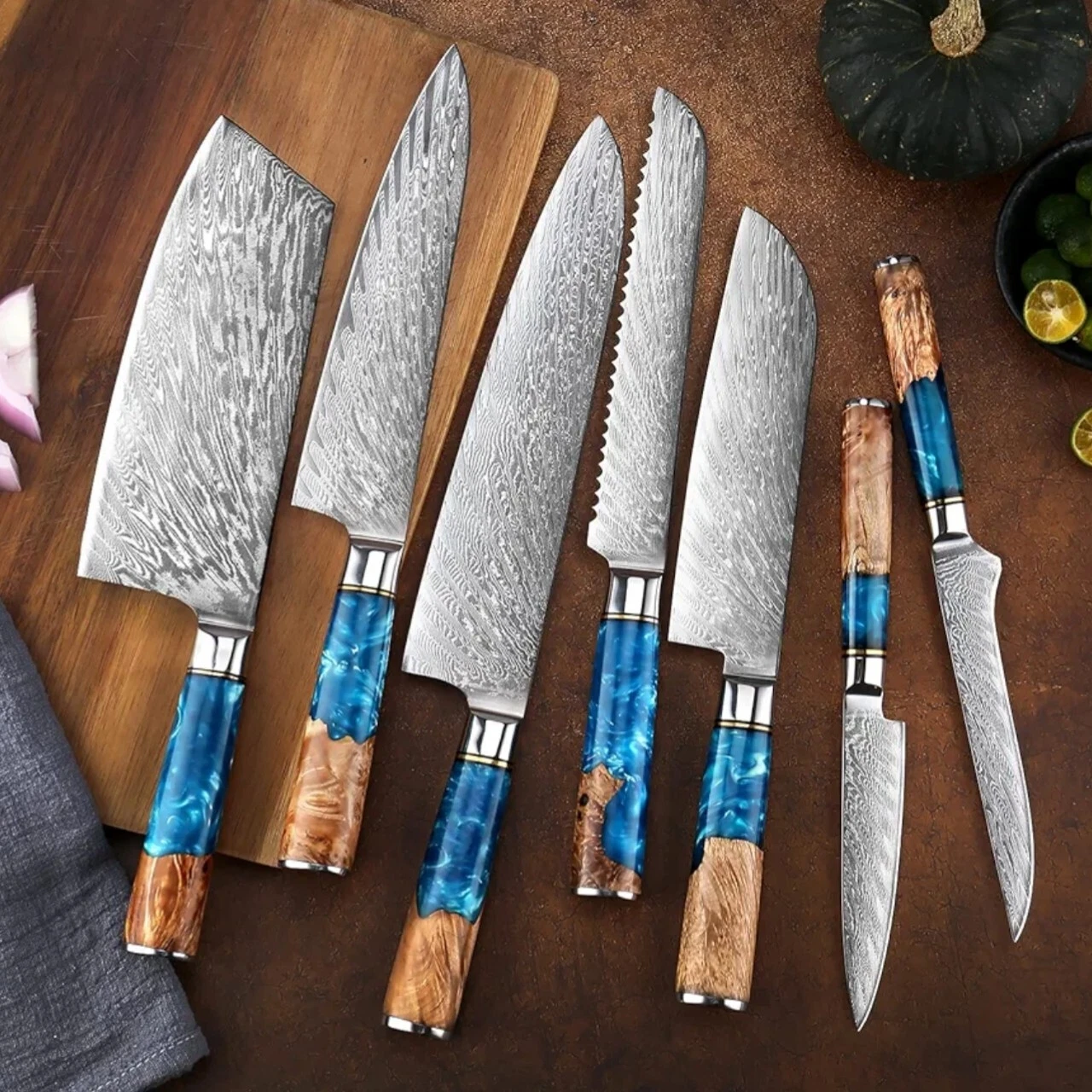Custom Handmade 7Pieces Damascus Steel Kitchen Knife Set Chef Knife Set With Bag
Opens in a new wind