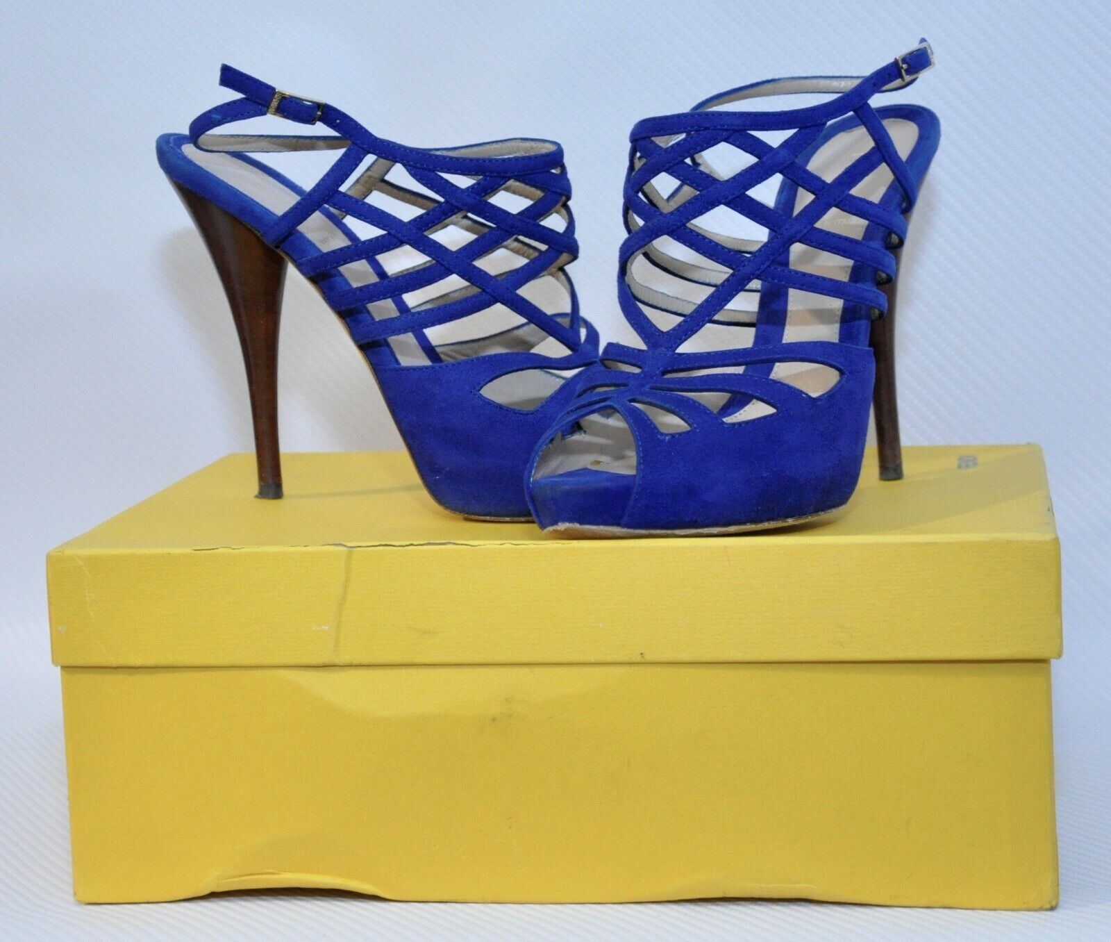 Fendi Italy Suede Cage Strappy Platform Sandal He… - image 2