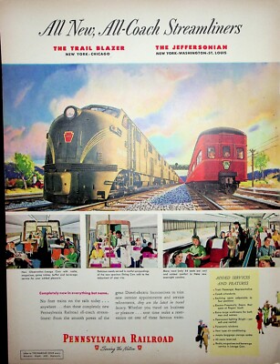 Original train AD: All New, All-Coach Streamliners #Pennsylvania Railroad