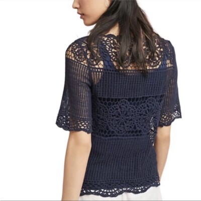 Anthropologie James Coviello ☆ Janice Navy Blue Open Knit Crochet