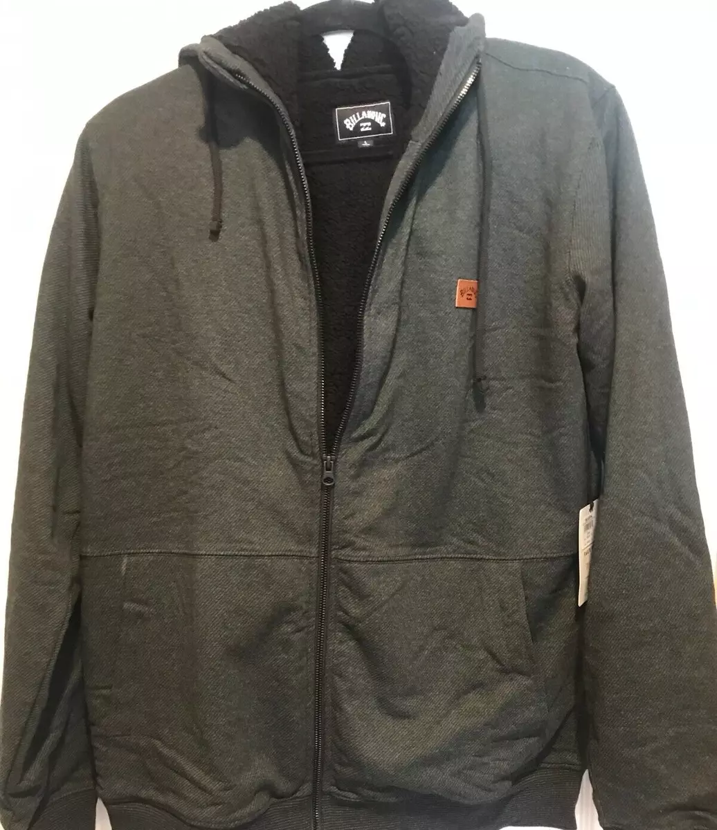 NEW NWT Billabong Men s Hudson High Pile Fleece Lined Zip Jacket Charcoal Gray L