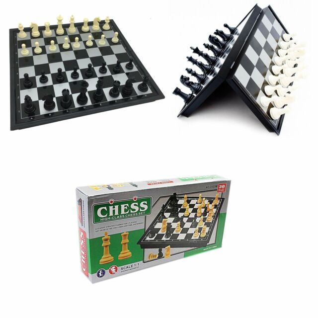 High Class Chess Set Ivory Black 36 Pieces Magnetic Board Small 19.3 x 19.3cm
