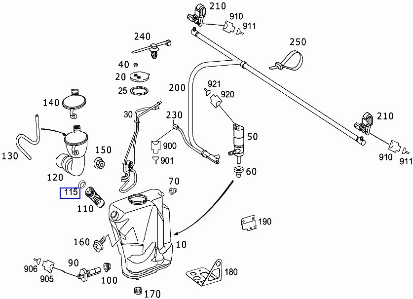 Mercedes R230 Washer Tank Reservoir Filler Pipe Gasket A2308690098 