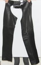 U.S Made Leather Biker Chaps Men's Black Large Motorcycle Riding-Made in the USA