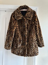 Leopard Animal Print Faux Fur Winter Collar Coat size 12 Gallery