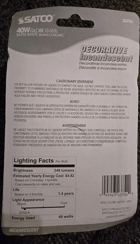 (2) 2-pack Bulbs of SATCO S3754 40w 120v Dimmable Decorative Globe Light Bulbs - Image 2 of 4