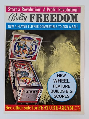 Bally Freedom Pinball Machine Flyer Original 1976 UK