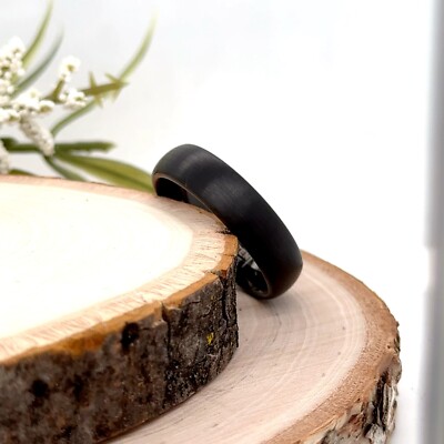 Christmas Gifts Ring For Him Stepped Edge & Matte Finish Band 6mm Black Tungsten