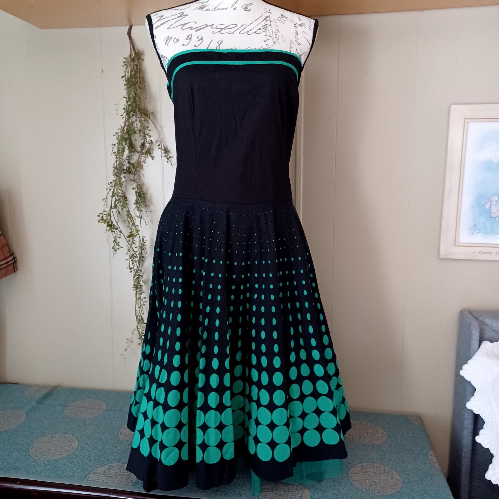 Ruby Rox Retro Dress Women's Sz 11 Strapless Black Green Pinup Goth Vintage Y2K