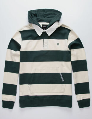 HUF Men's L/S Hooded Polo HAYES RUGBY - Sycamore - Small - NWT