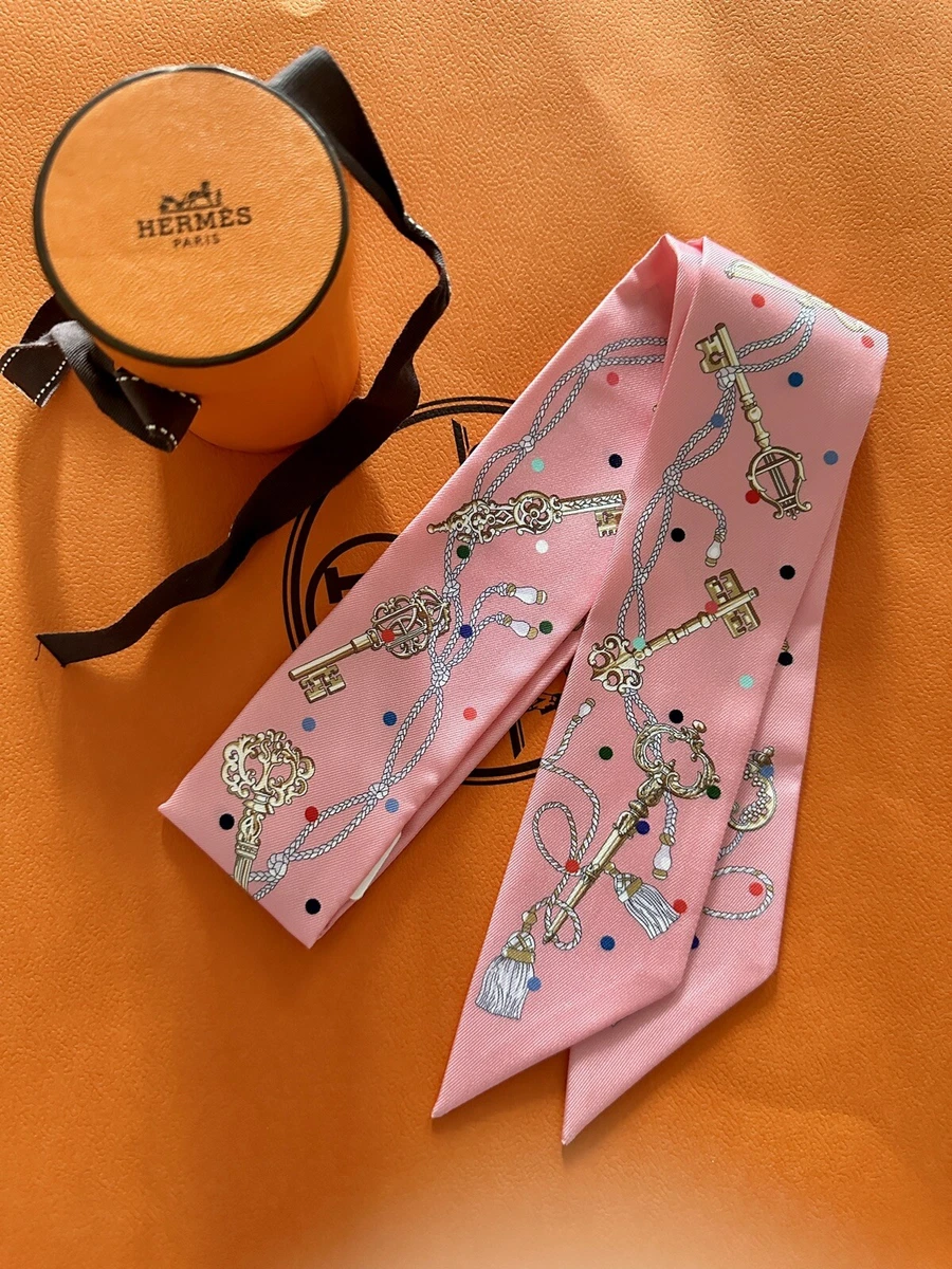 New!Hermes Twilly LES CLES A POIS Reclair Pore Silk Pink Scarf 364950